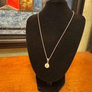 Silver Pendant Necklace with Bezel Set Round Cz Accent